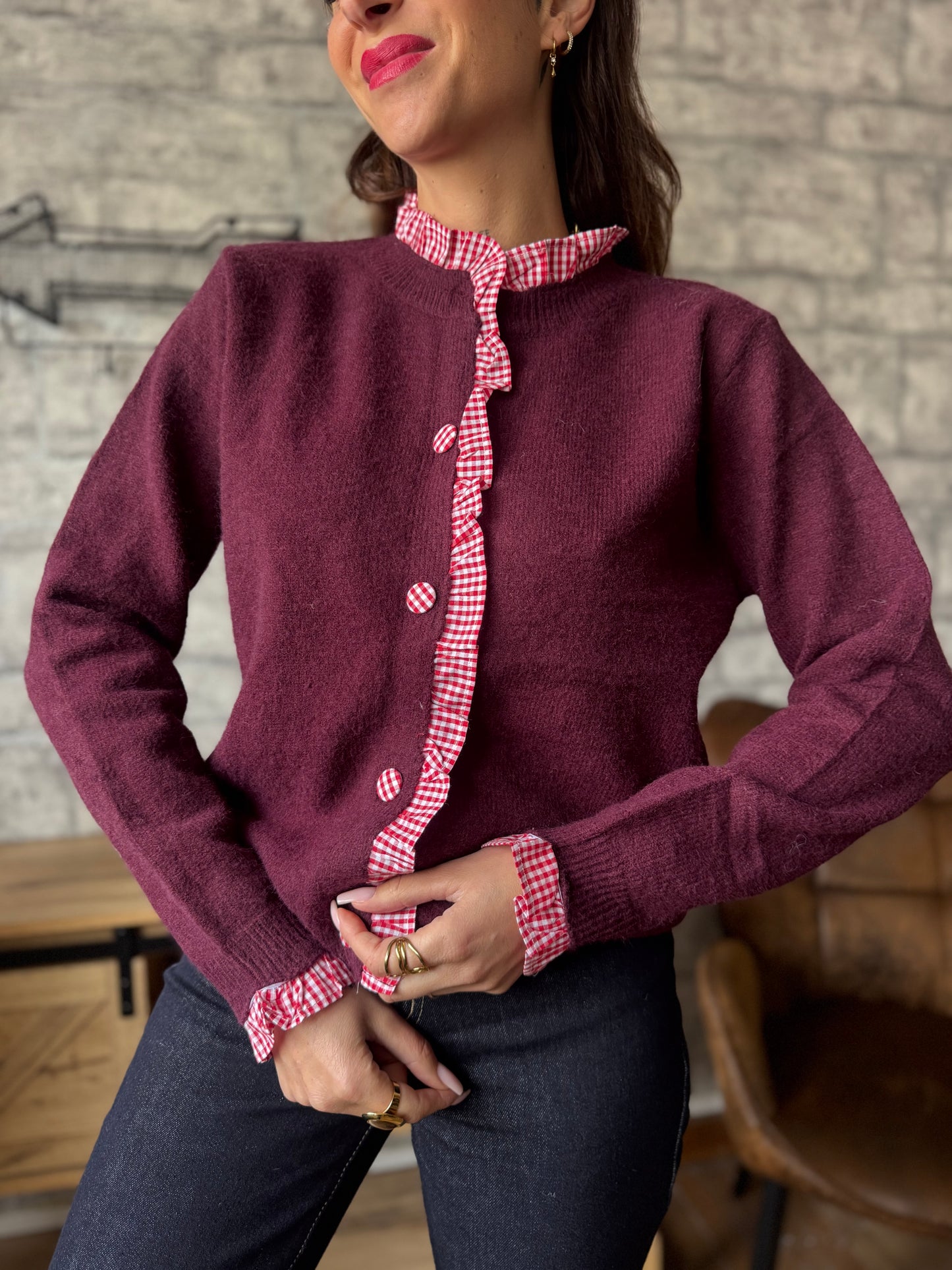 Gilet Vichy Bordeaux