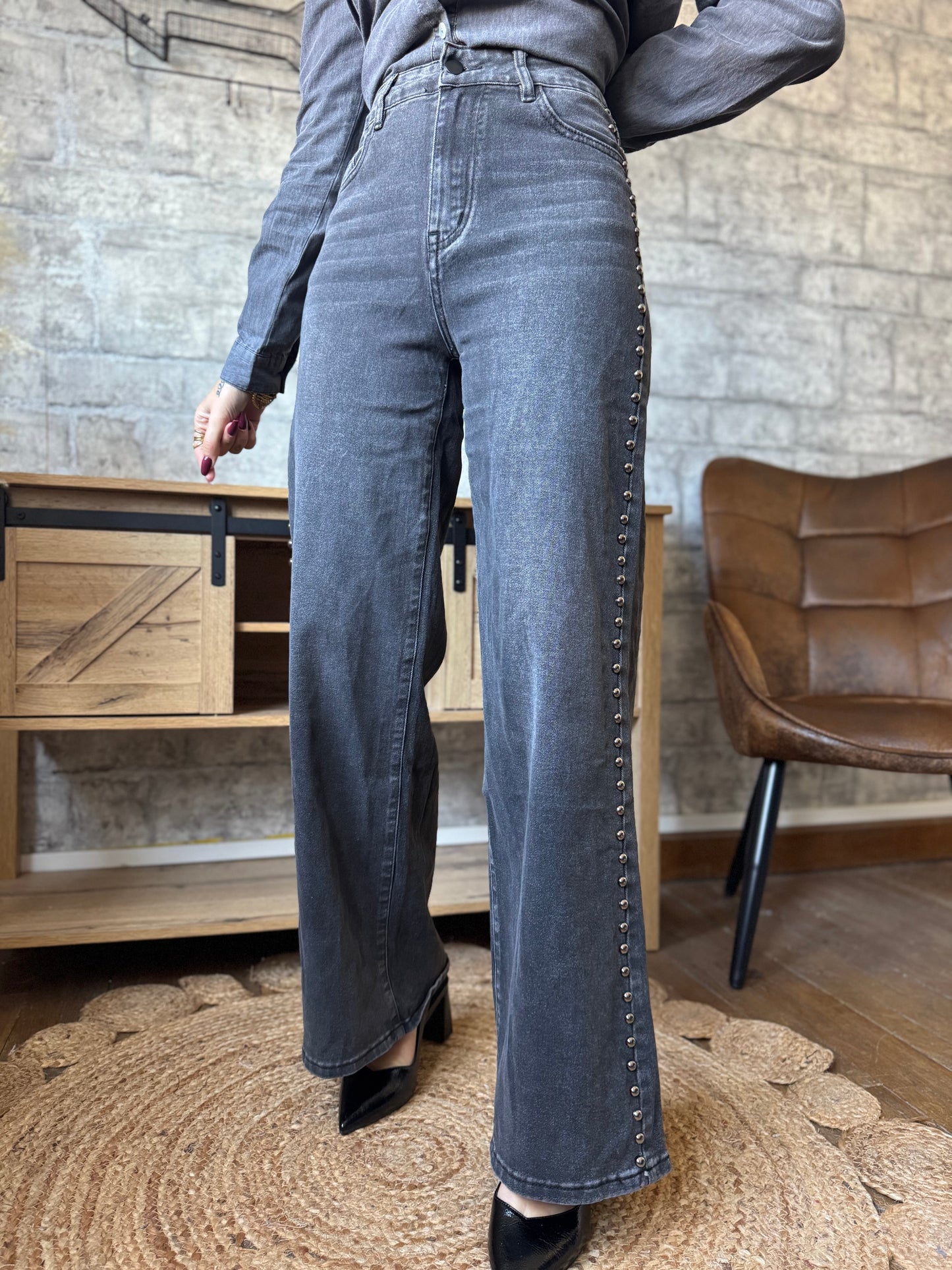 Jean's Wide Leg Gris