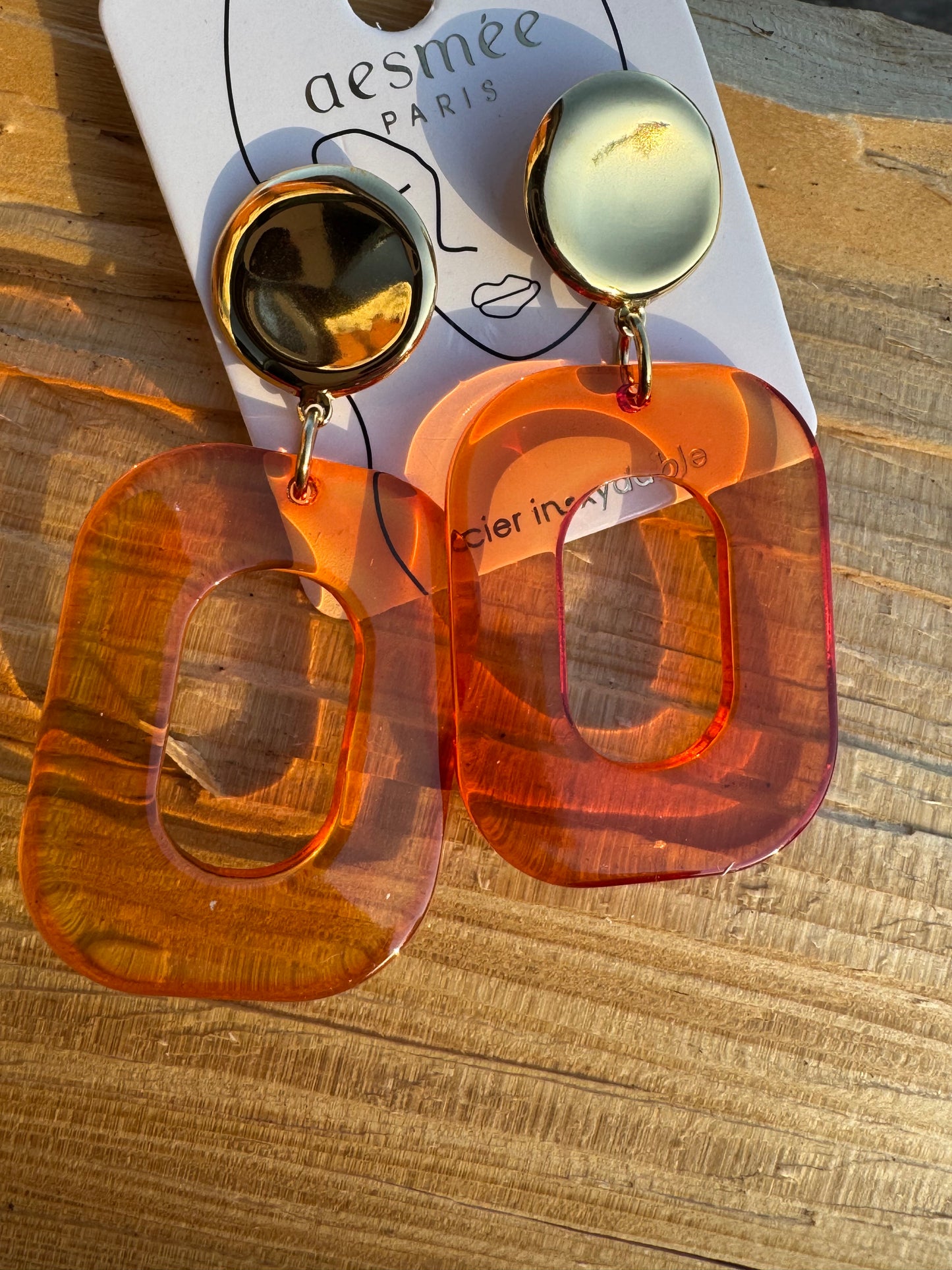 Boucle d'oreille Carre Orange