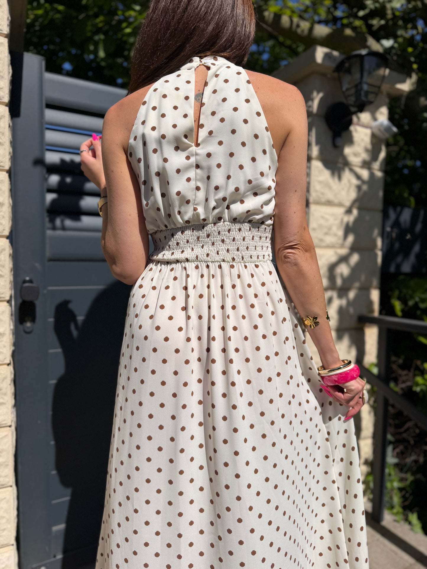 Robe Fente Pois Écru