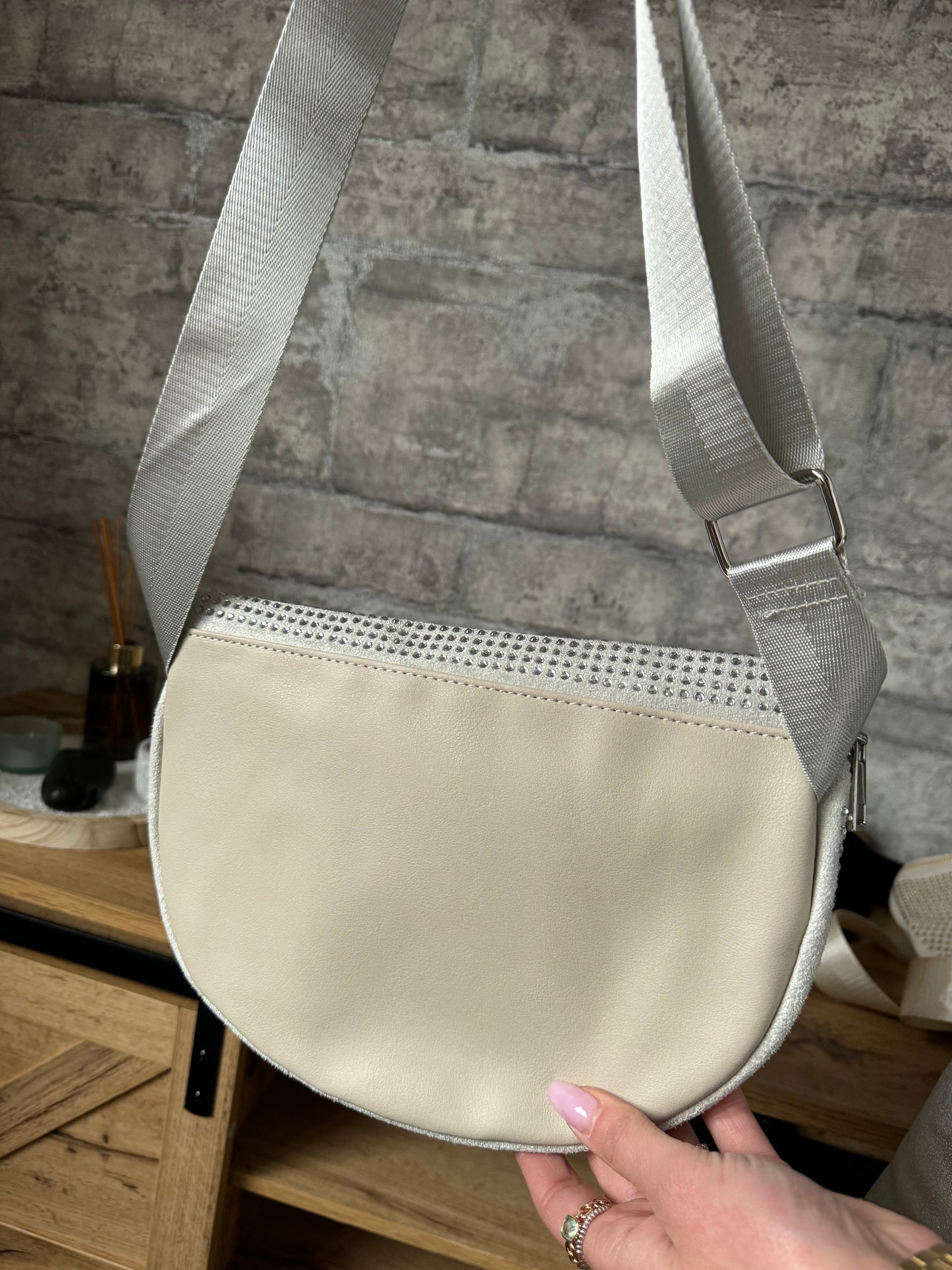 Sac Banane Strass Gris