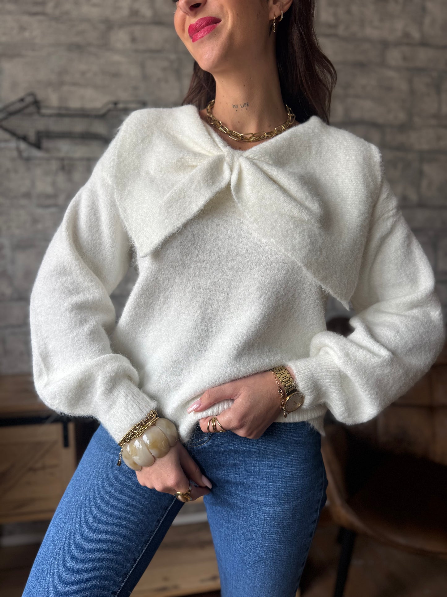 Pull Noeud Écru