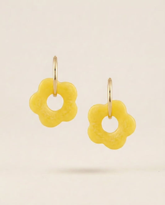 Boucle D’oreille Fleurs Uni Jaune