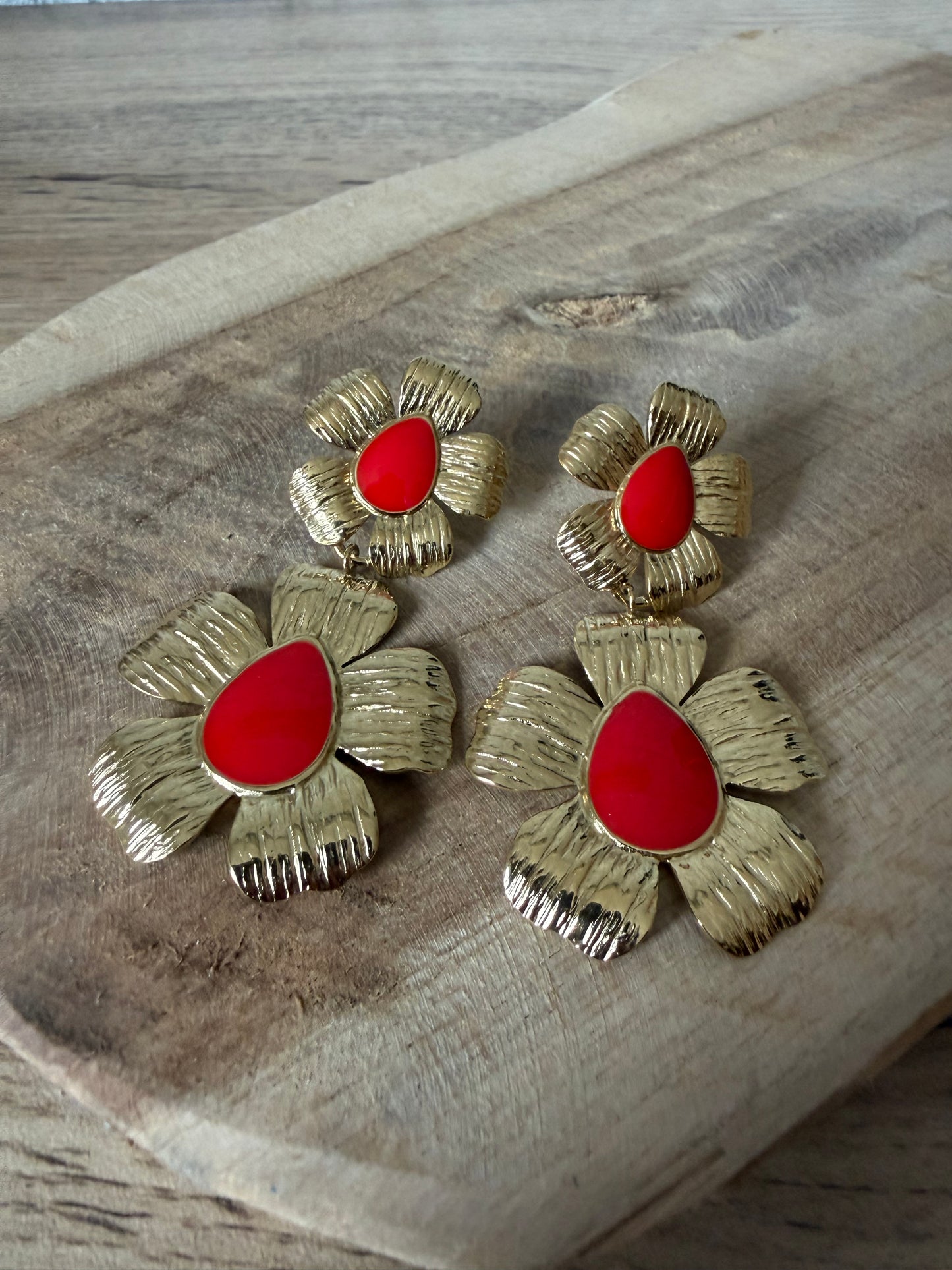 Boucle D’oreille Fleurs Rouge