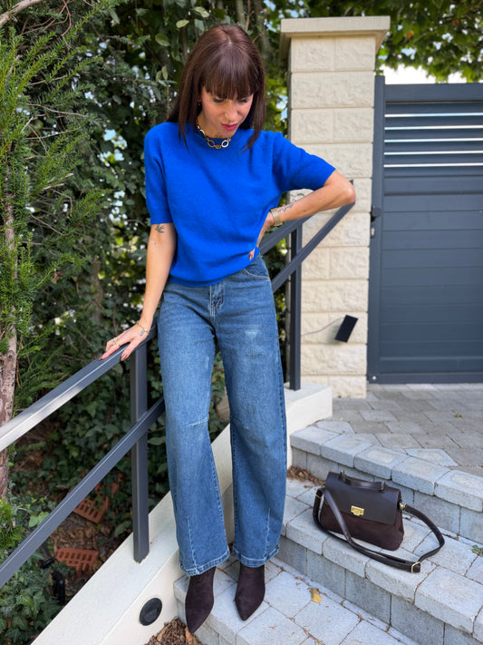 Pull Manche Courte Bleu Roi