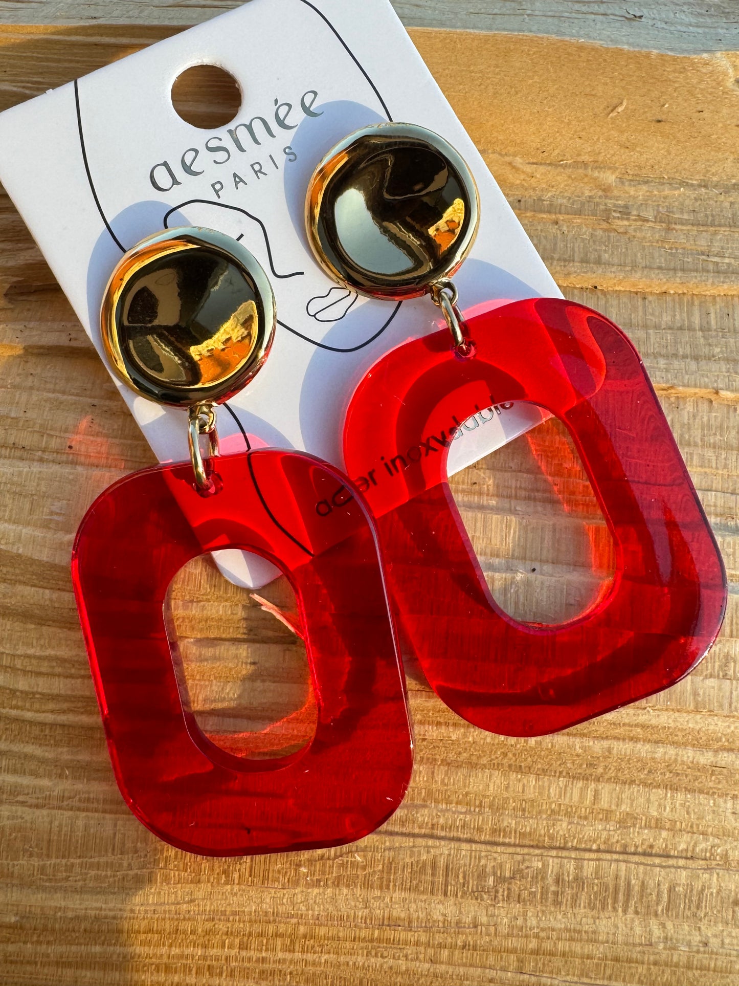 Boucle d'oreille Carre Rouge