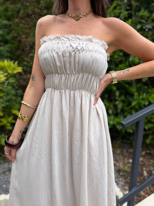 Robe Bustier Longue Beige