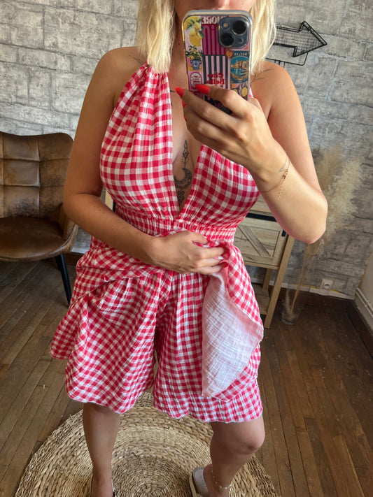 Combishort Coton Vichy Rouge