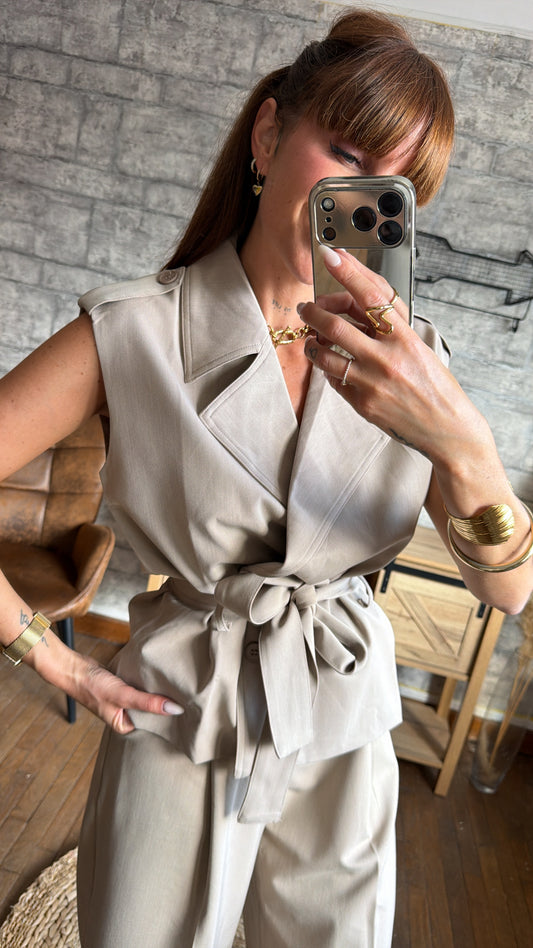 Veste Sans Manche Pince Taupe