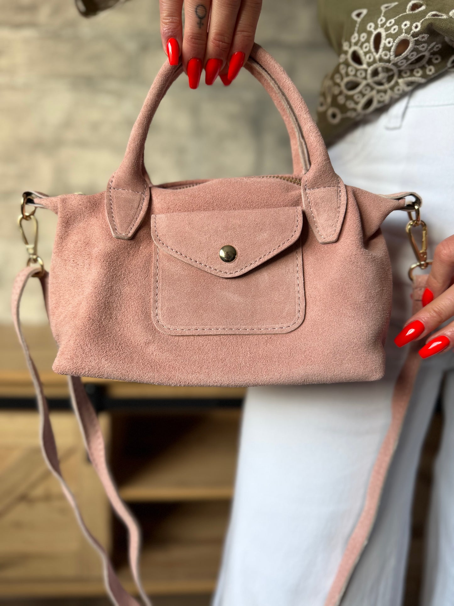 Sac Charles CUIR Daim Rose