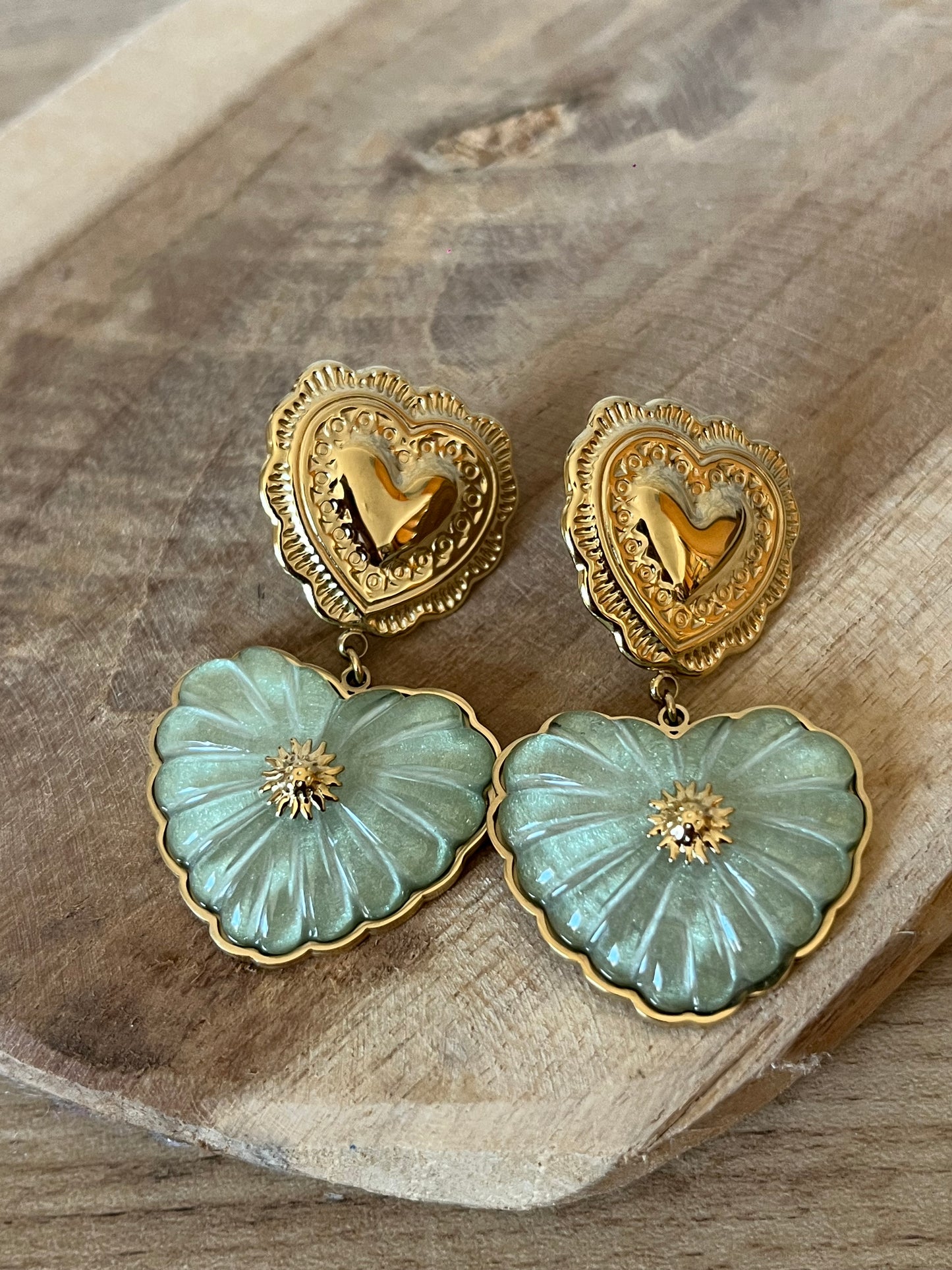 Boucle D’oreille Cœur Vert D’eau