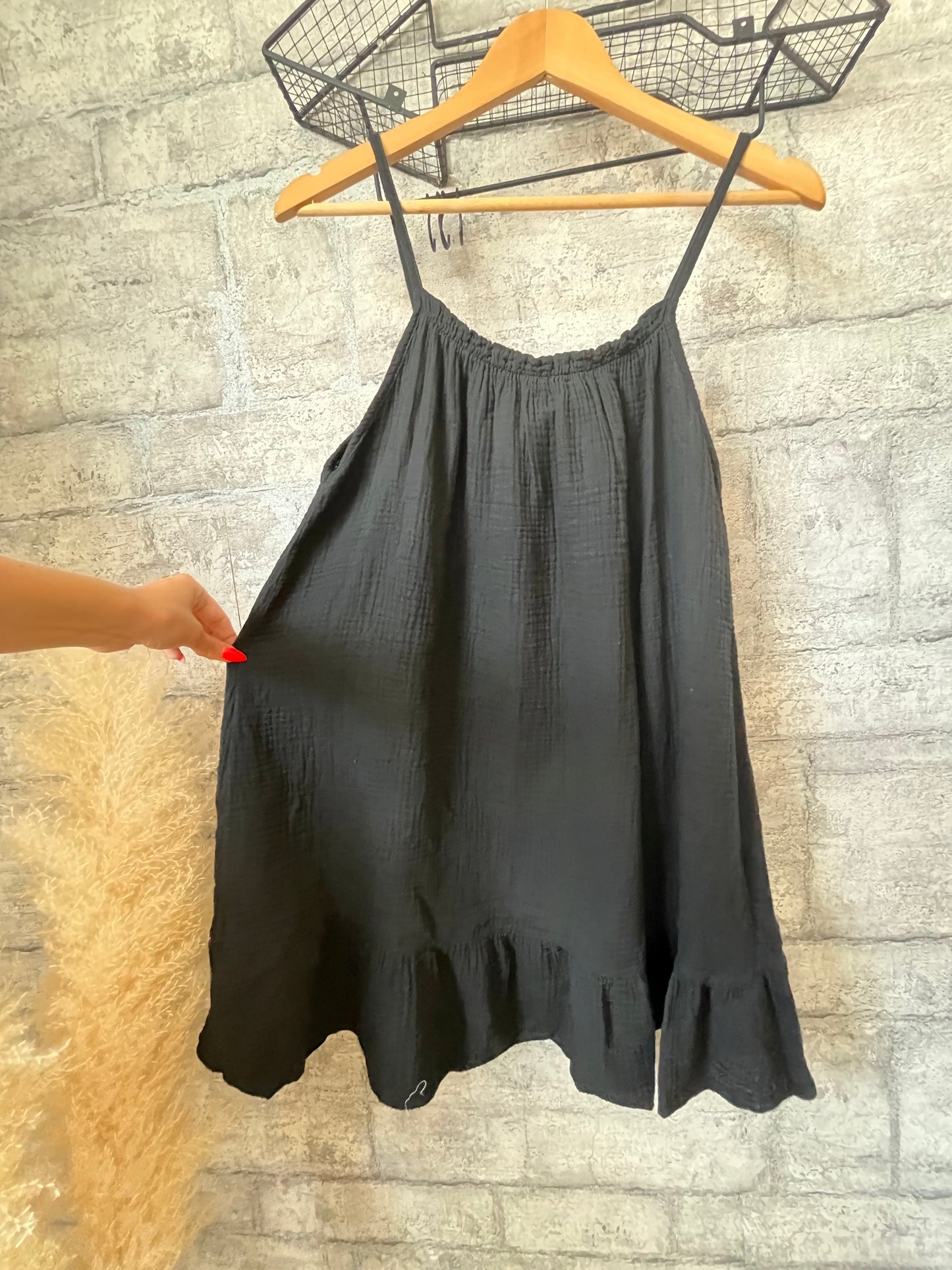 Robe Ample Bretelle Court Noir