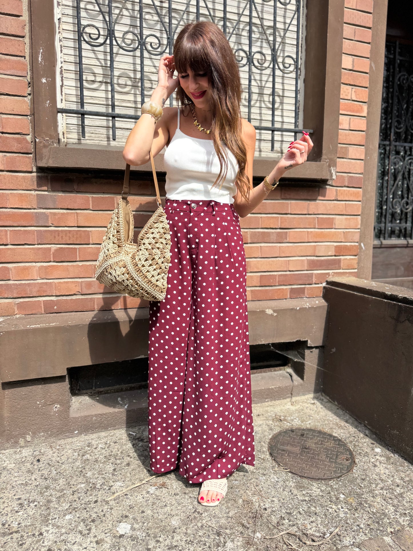 Pantalon Pois Bordeaux
