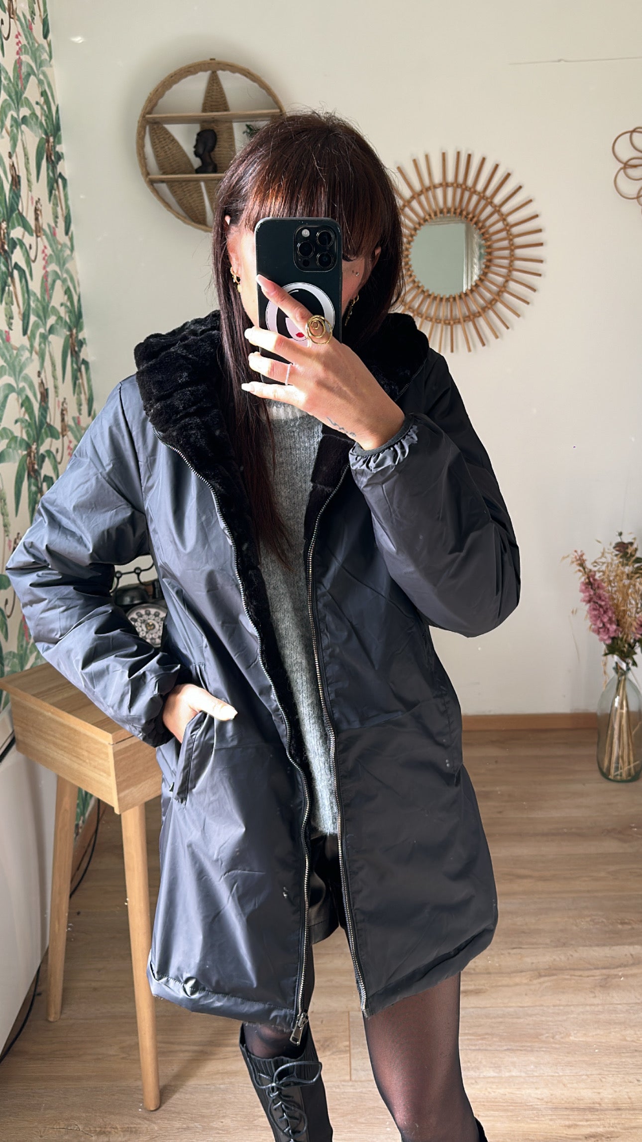 Parka Fourré REVERSIBLE Noire