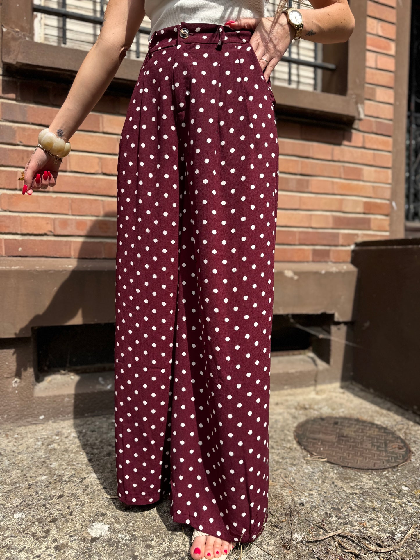 Pantalon Pois Bordeaux