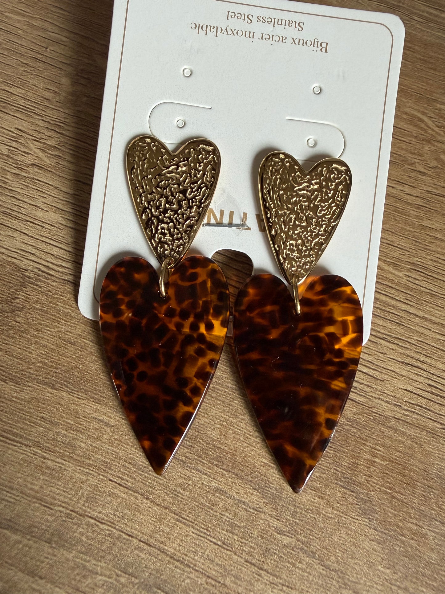 Boucle d’oreille Cœur Léopard Marron