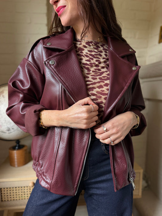 Veste Bombers Simili Bordeaux