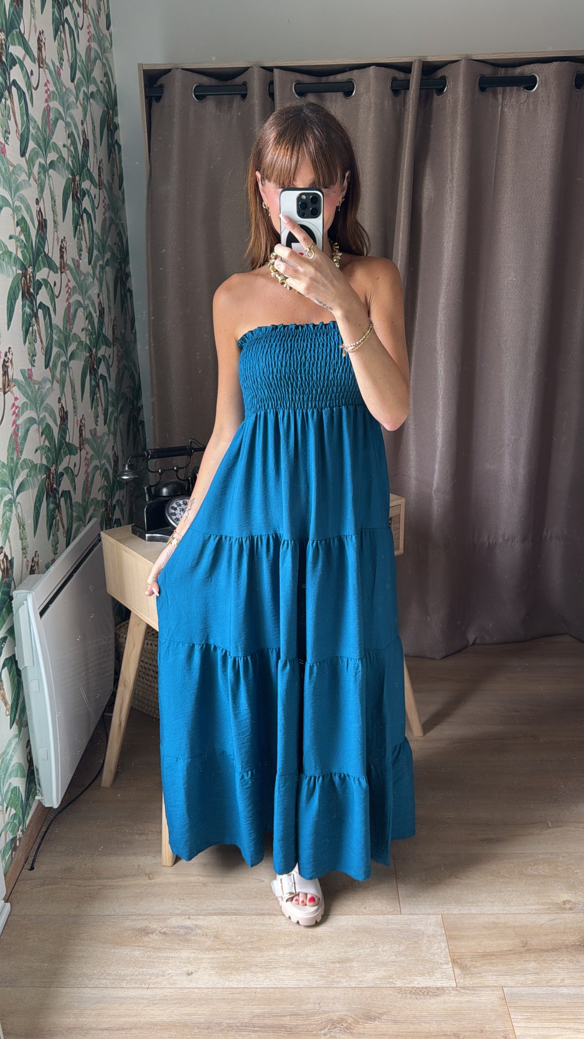 Robe Bustier Longue Bleu Canard