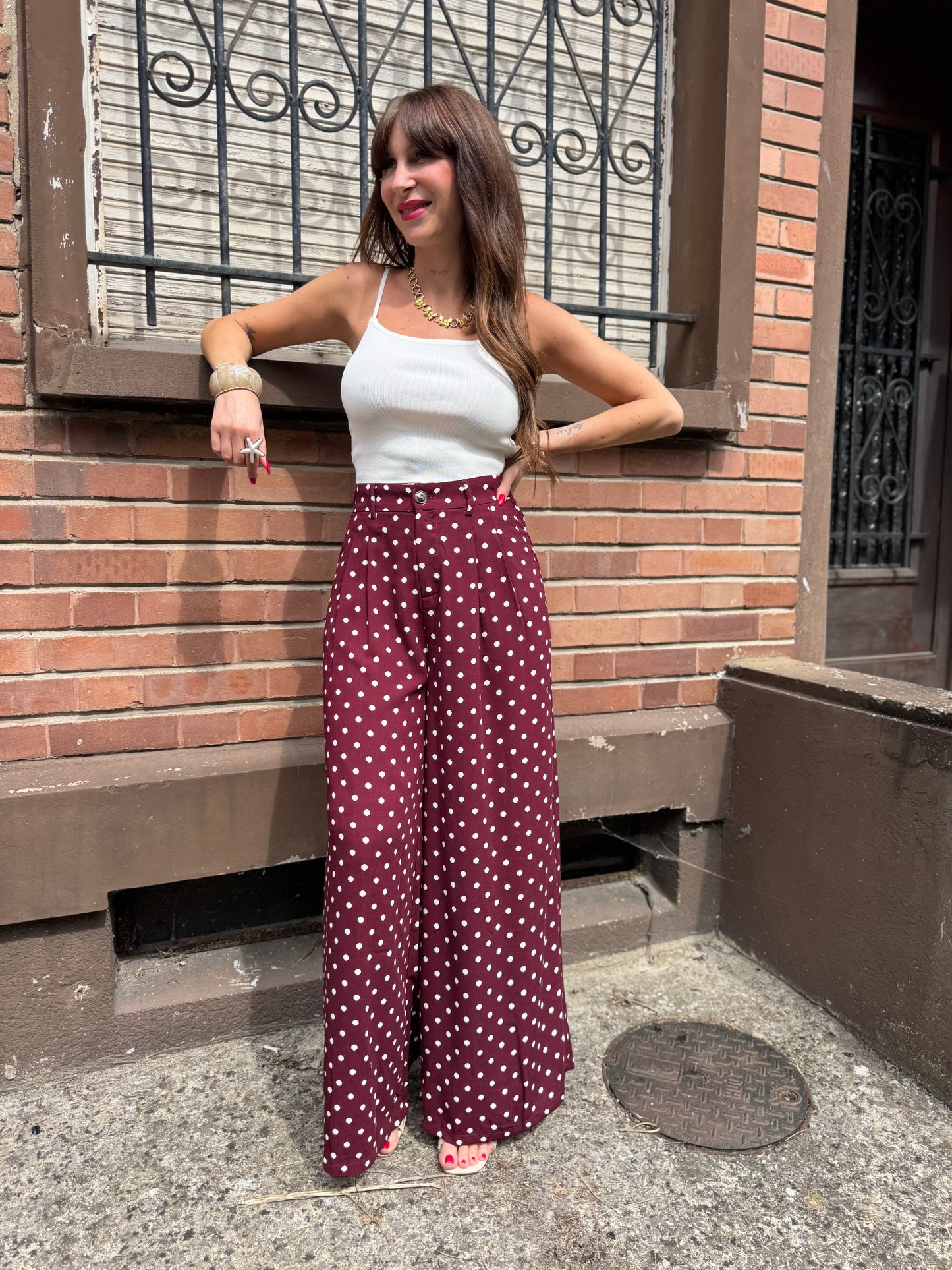 Pantalon Pois Bordeaux