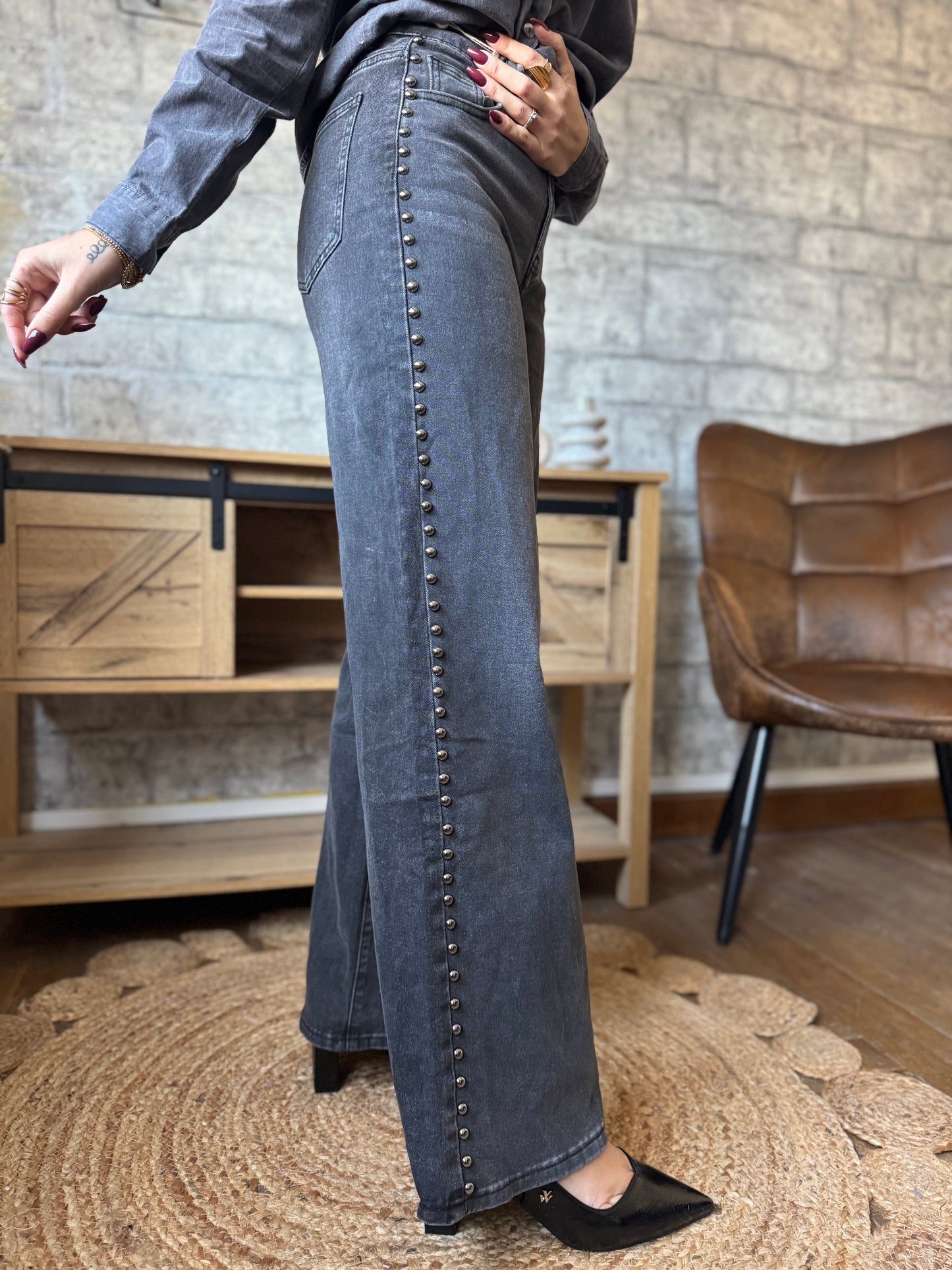 Jean's Wide Leg Gris