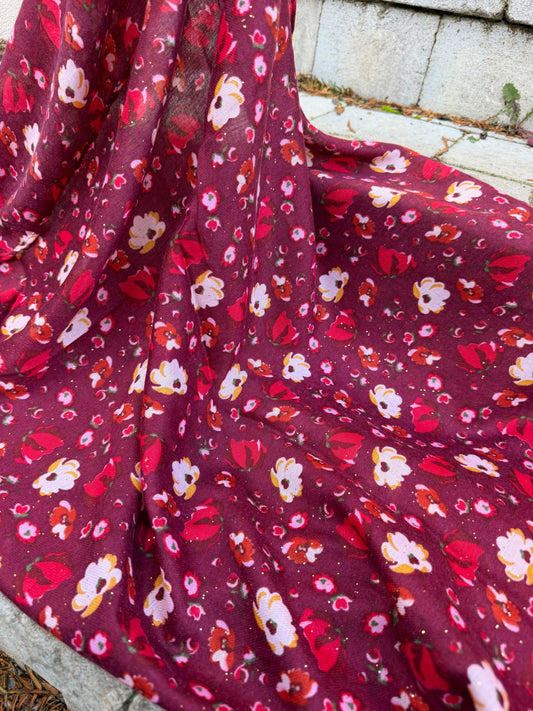 Écharpe Rouge Fleurs