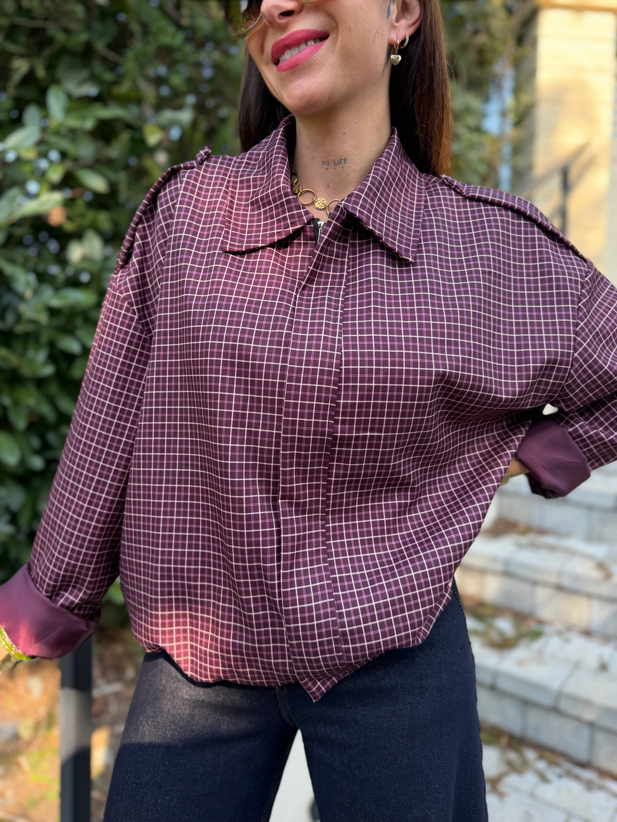Veste Bomber Carreaux Bordeaux