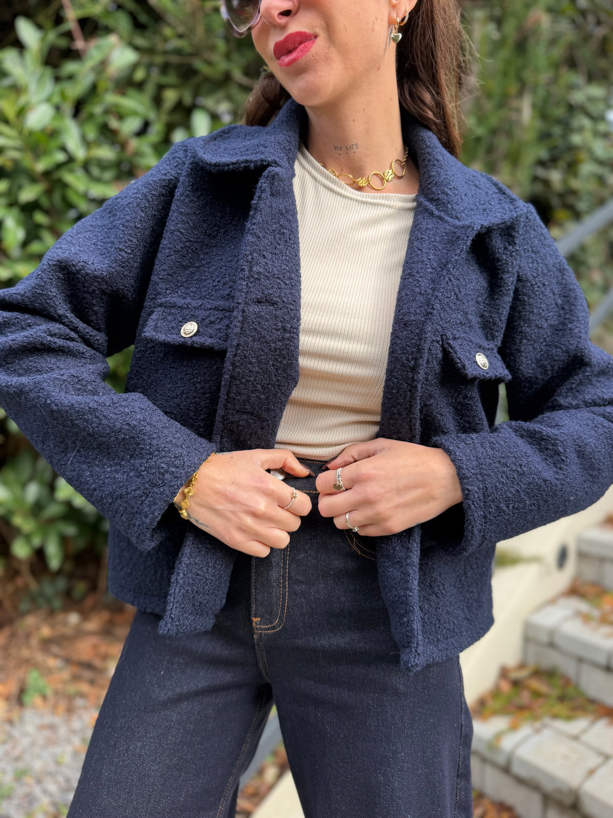 Veste Bouclette Bleu Marine
