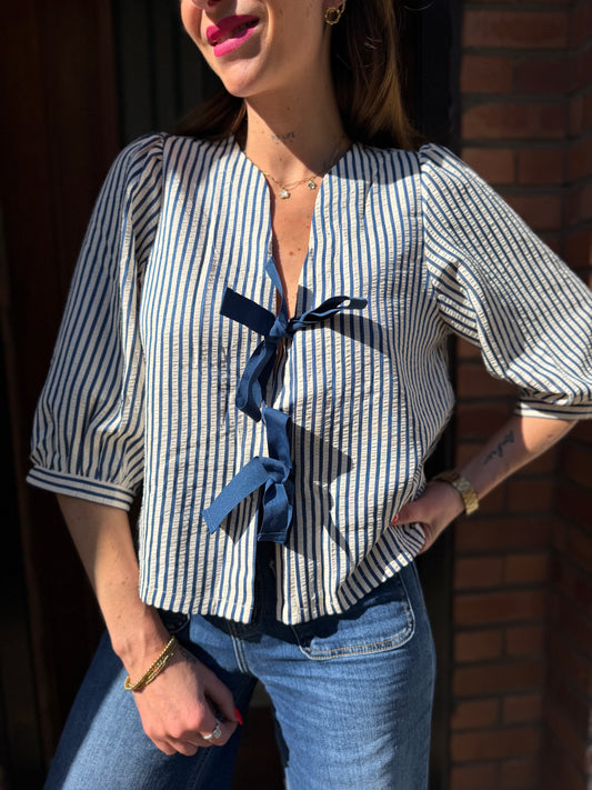 Blouse Noeuds Rayé Bleu