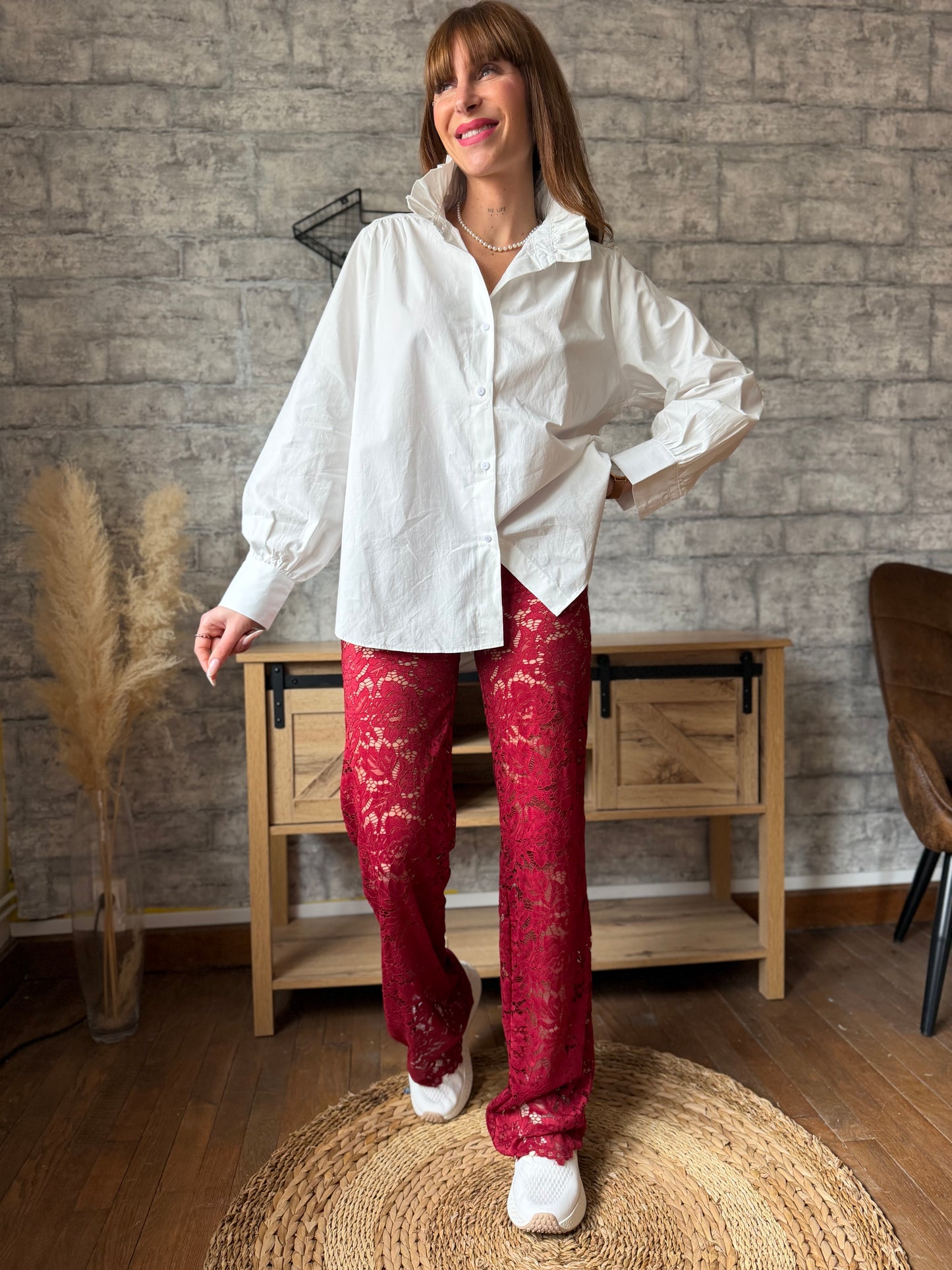 Pantalon Dentelle Bordeaux