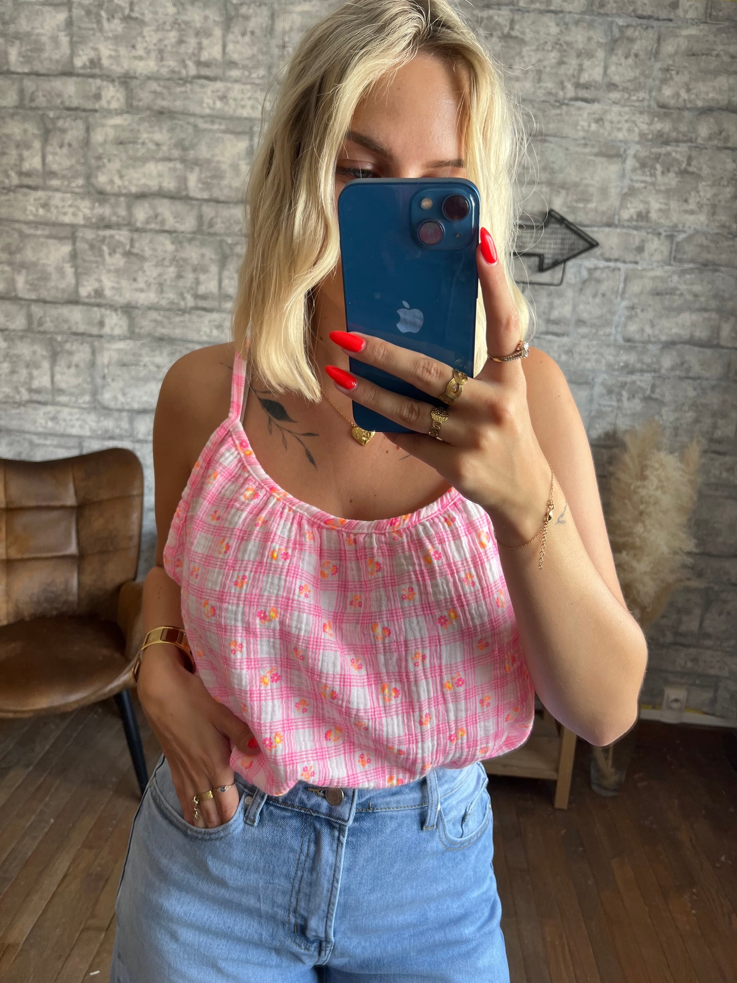 Top Coton Imprimé Rose
