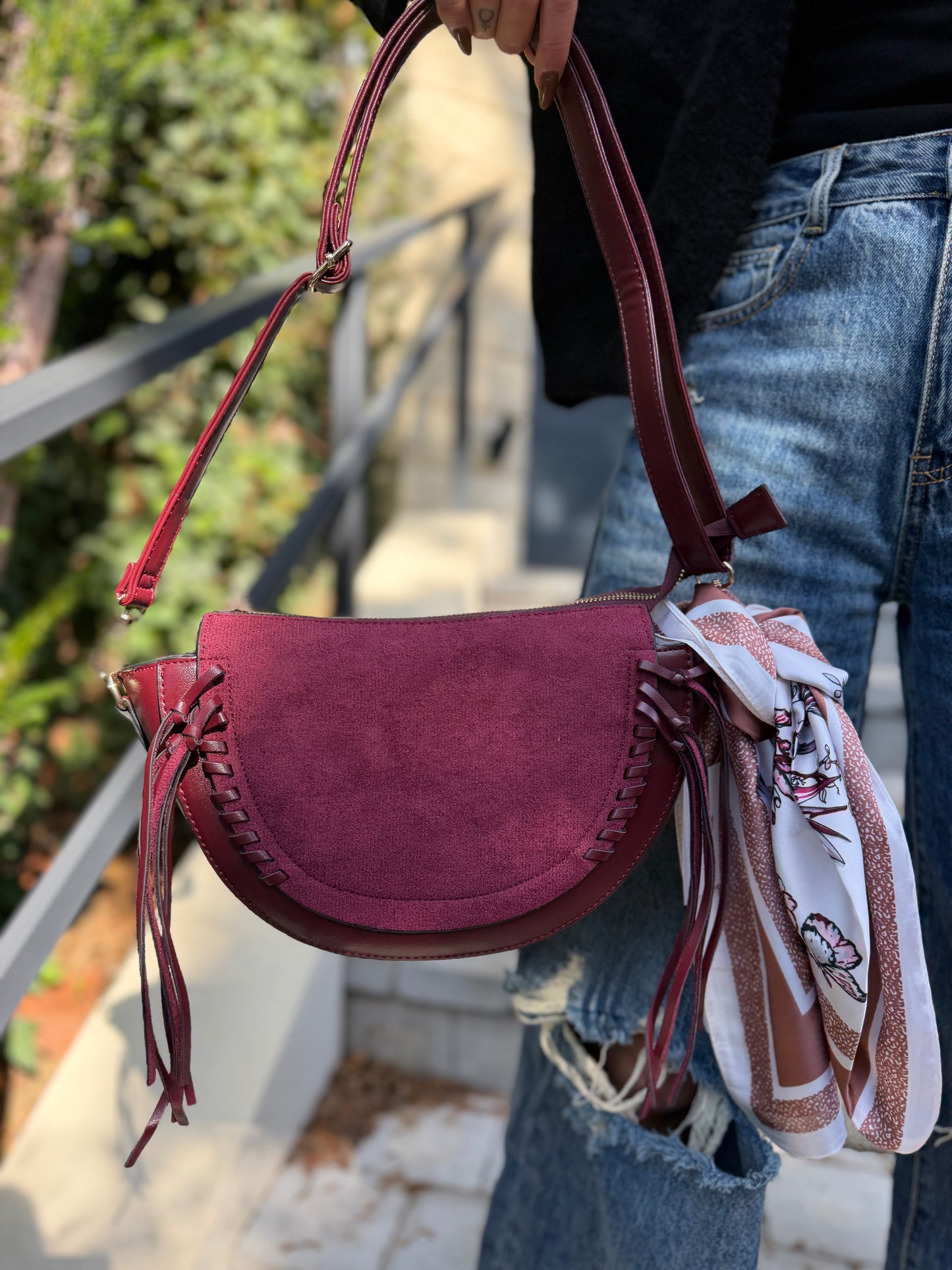 Sac Banane Frange Bordeaux