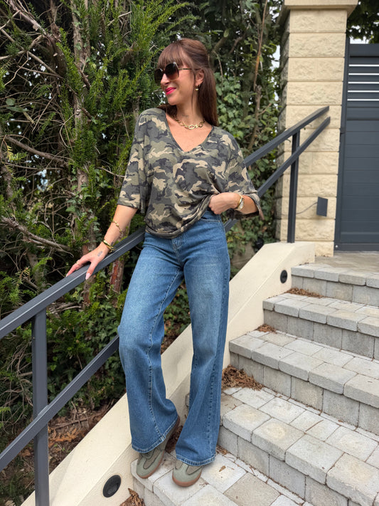 T Shirt Col V Camouflage