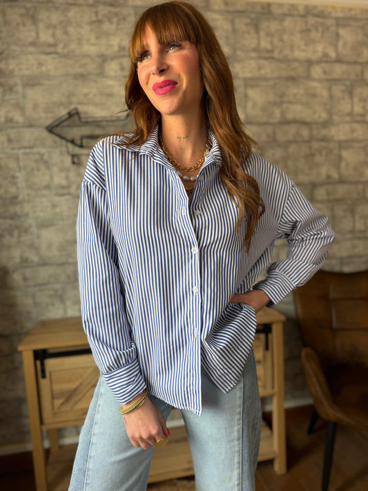 Chemise Noeud Rayé Bleu
