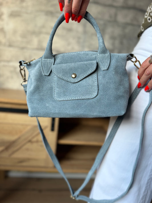 Sac Charles CUIR Daim Bleu