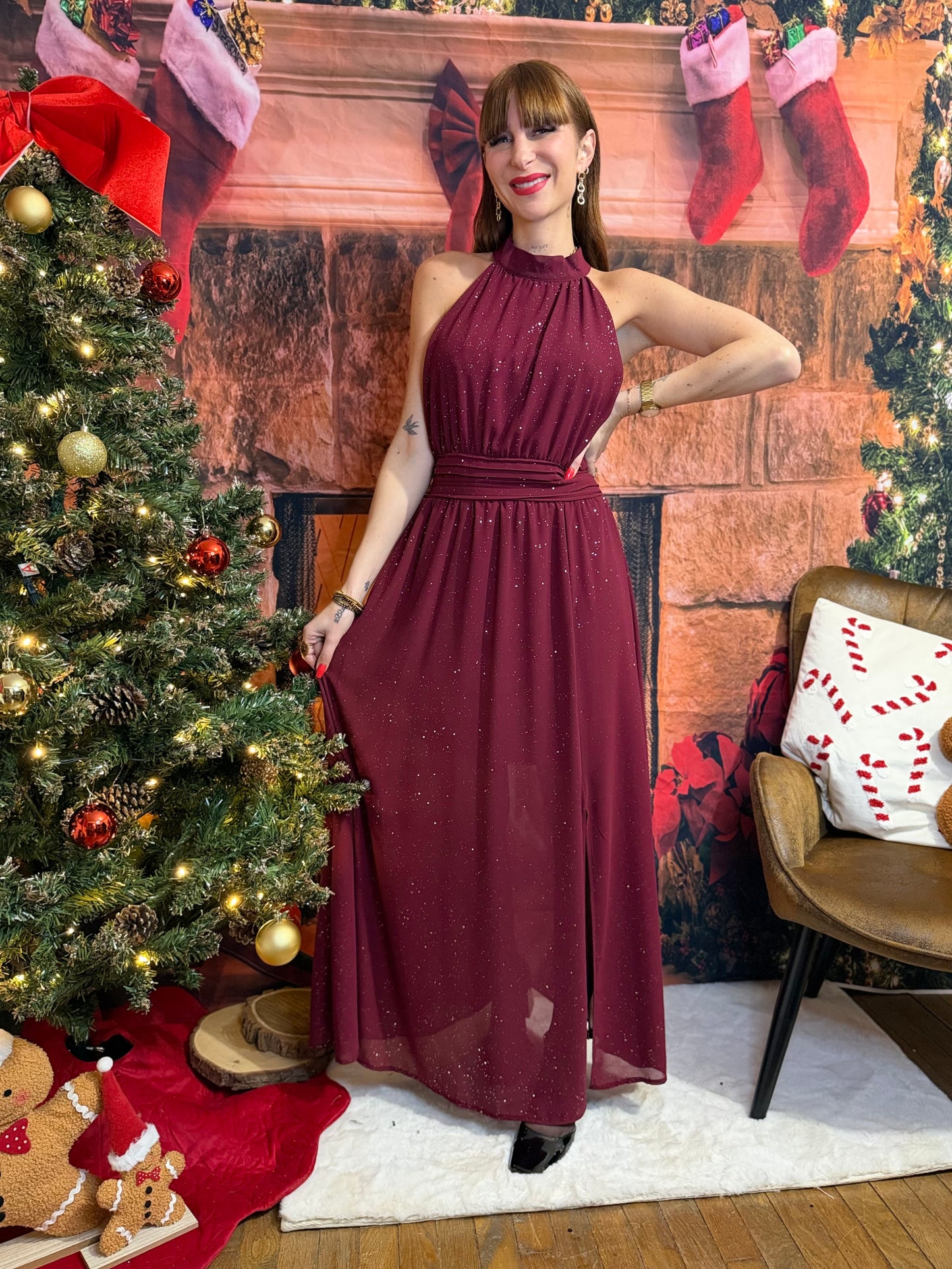 Robe Longue Brillant Bordeaux