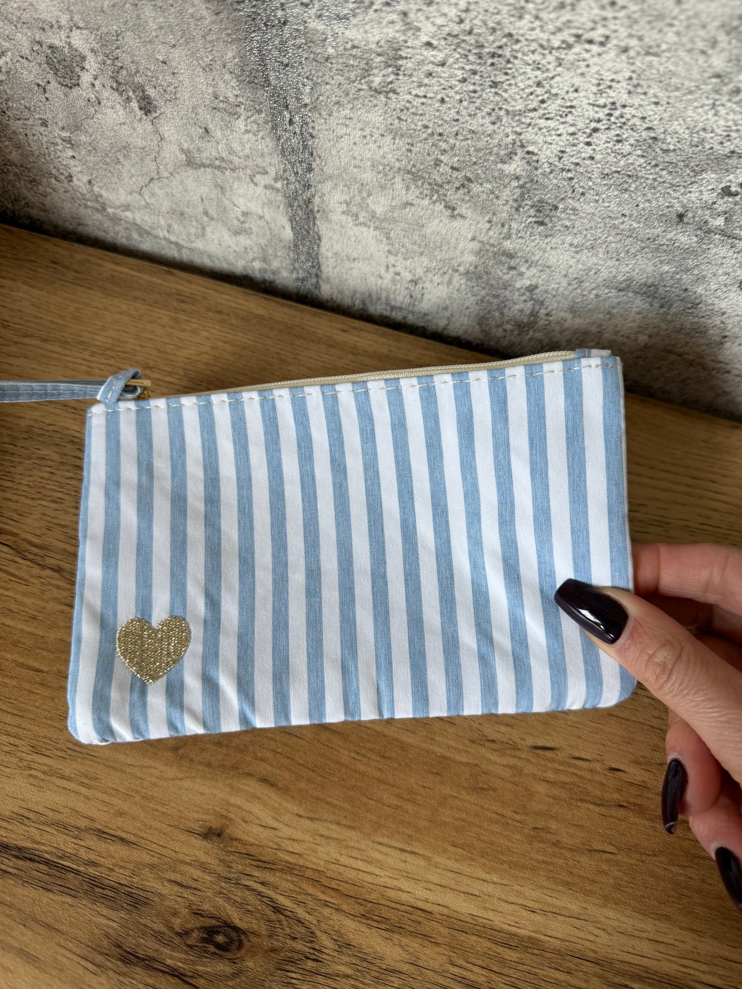 Pochette Cœur Rayé Bleu