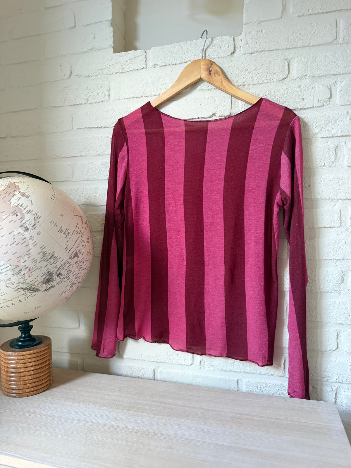 Top Cachemire Rayé Bordeaux