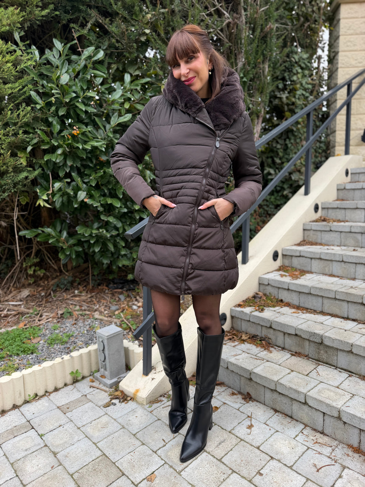 Manteau Fourré Cintré Chocolat