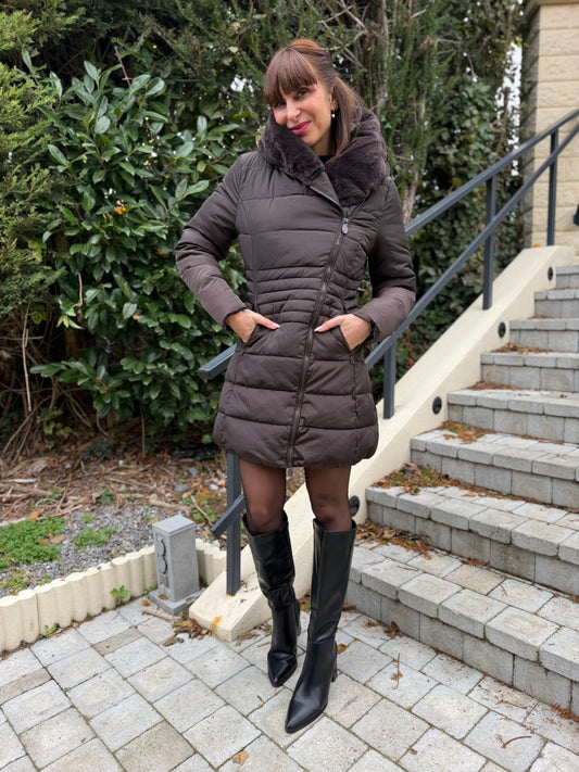 Manteau Fourré Cintré Chocolat