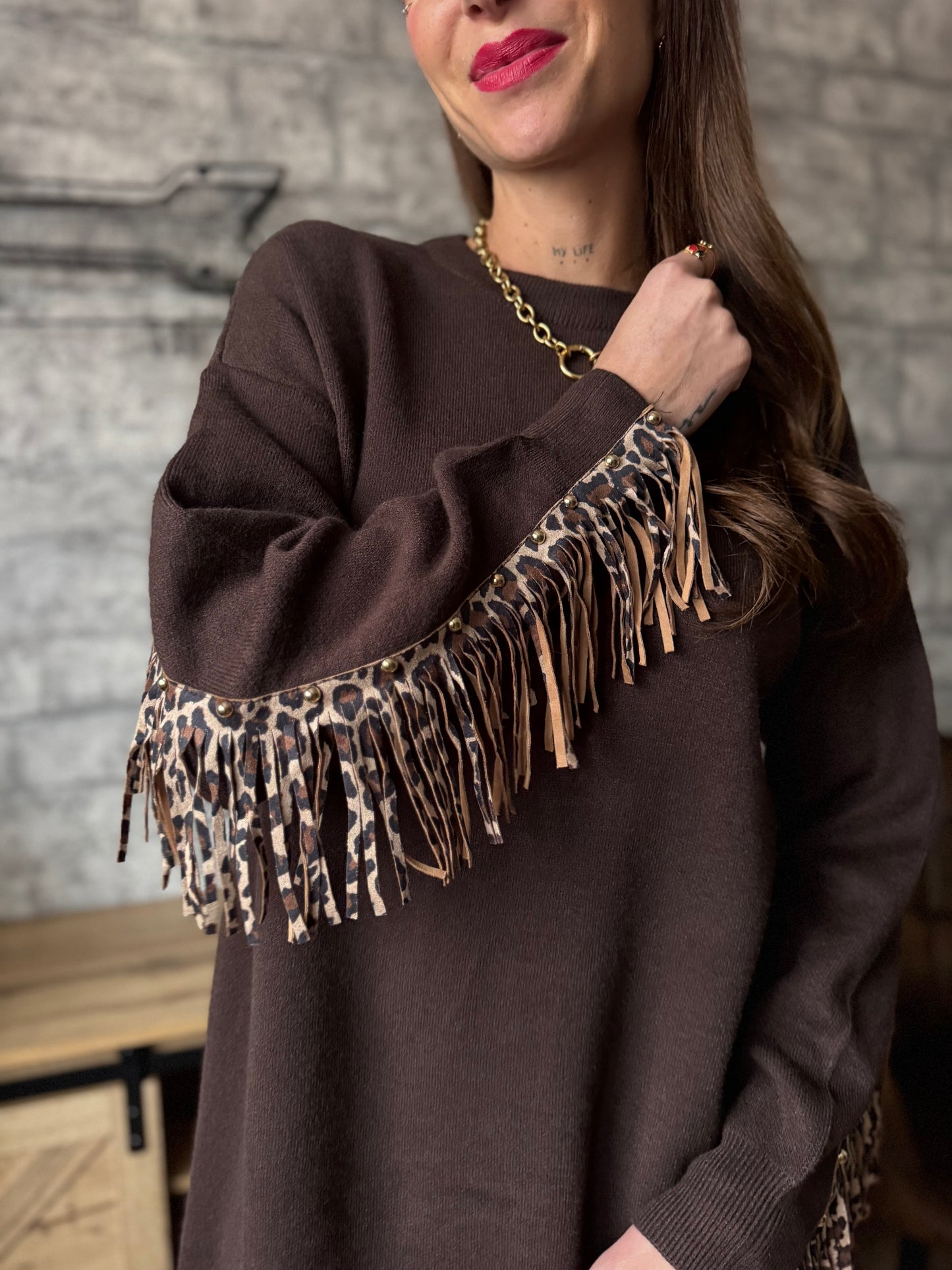 Robe Pull Frange Chocolat