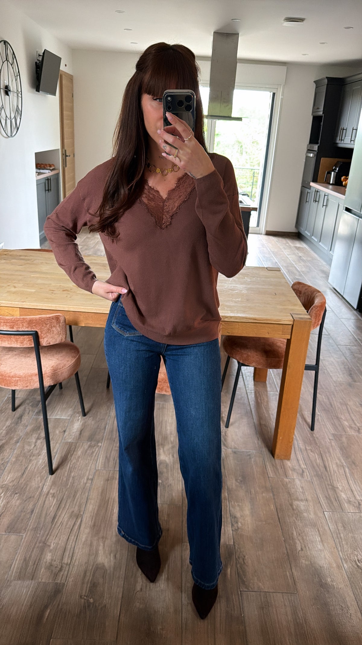 Pull Fin Dentelle Chocolat