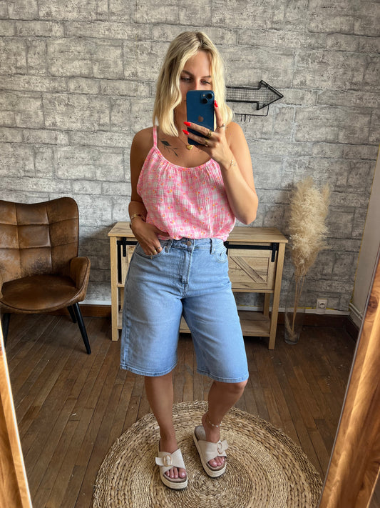 Top Coton Imprimé Rose