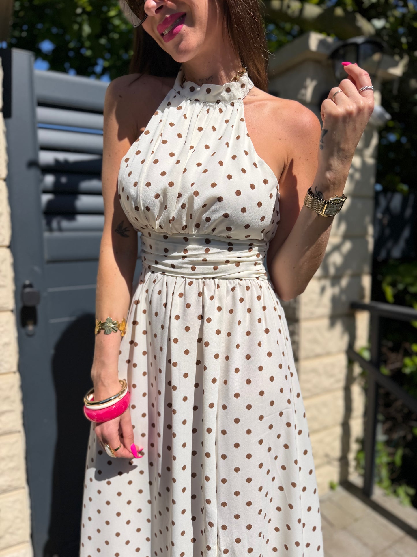 Robe Fente Pois Écru