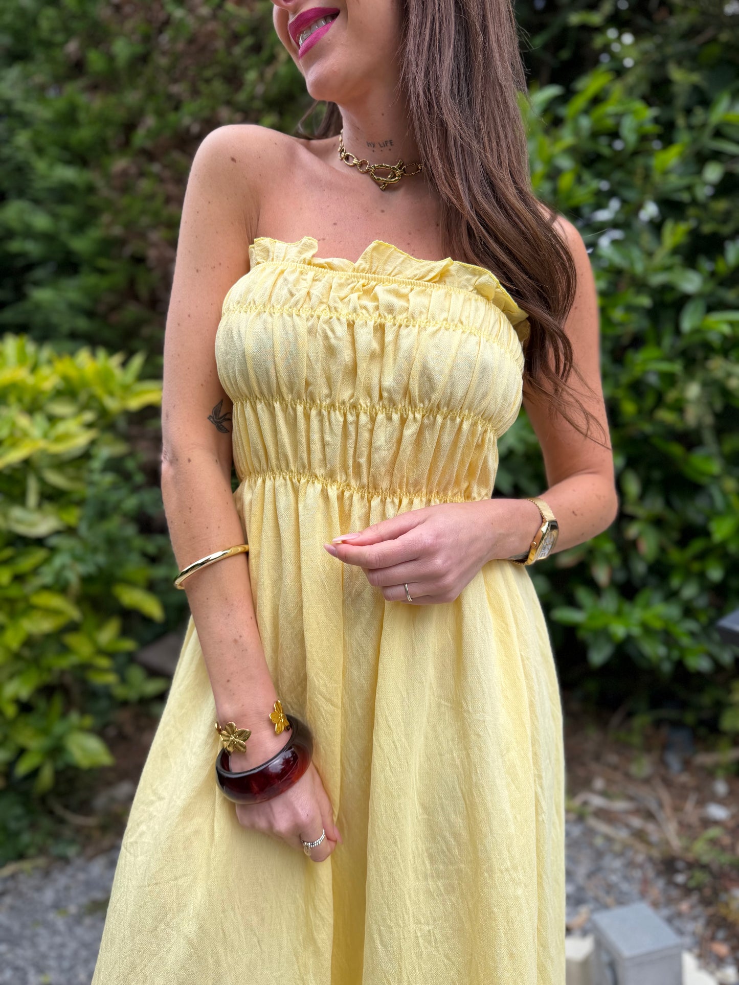 Robe Bustier Longue Jaune