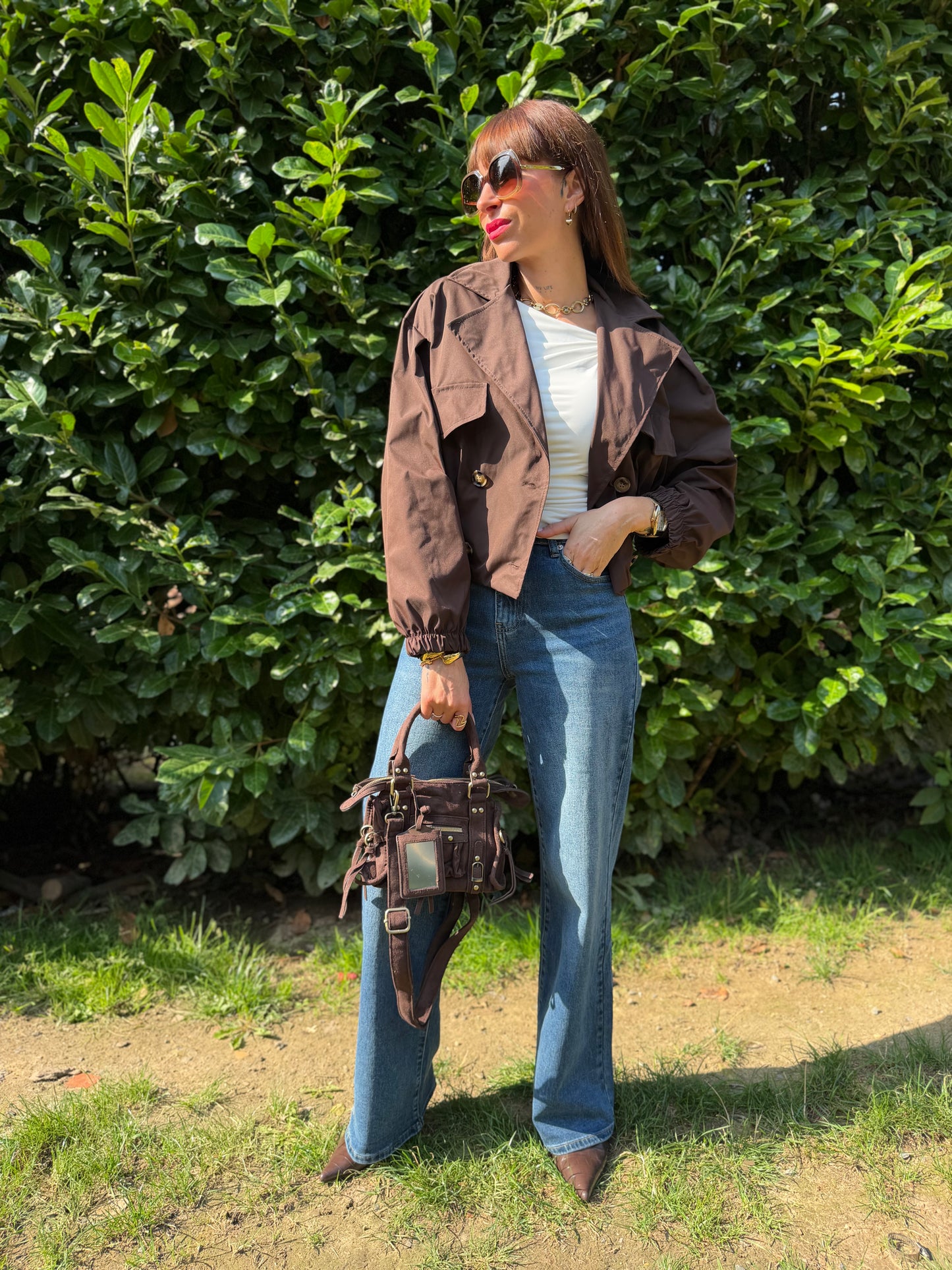 Veste Trench Court Chocolat