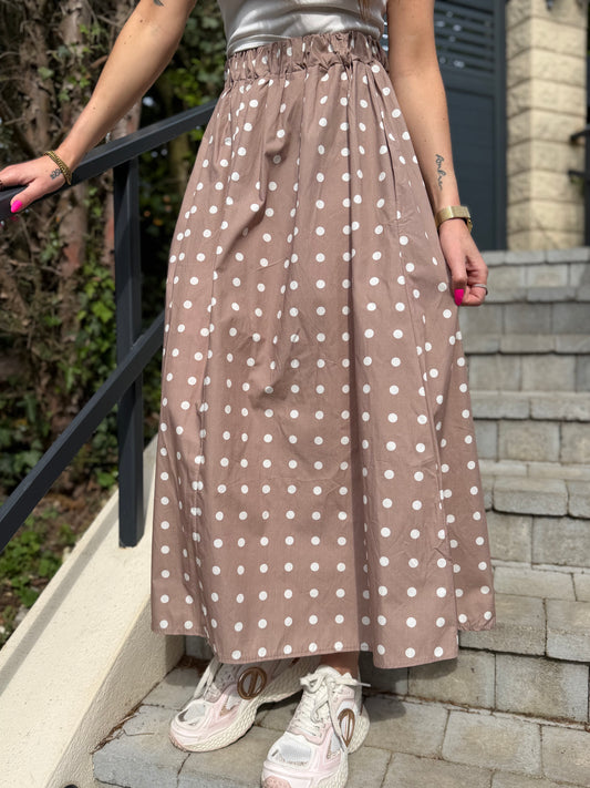 Jupe Coton Pois Taupe