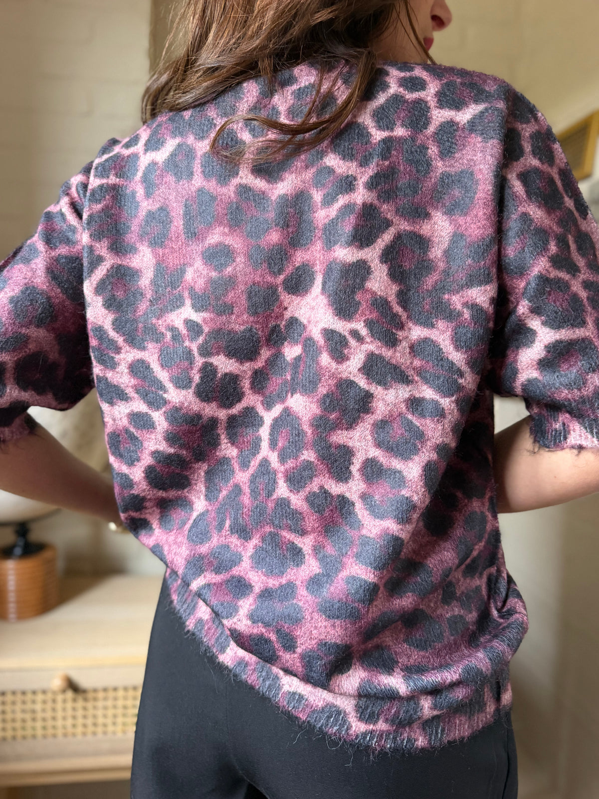 Pull Manche Courte Léopard Bordeaux