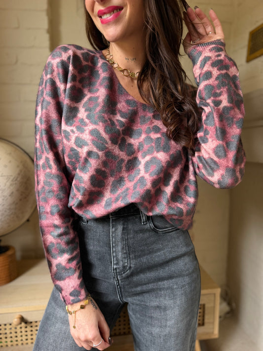 Pull Léopard Bordeaux
