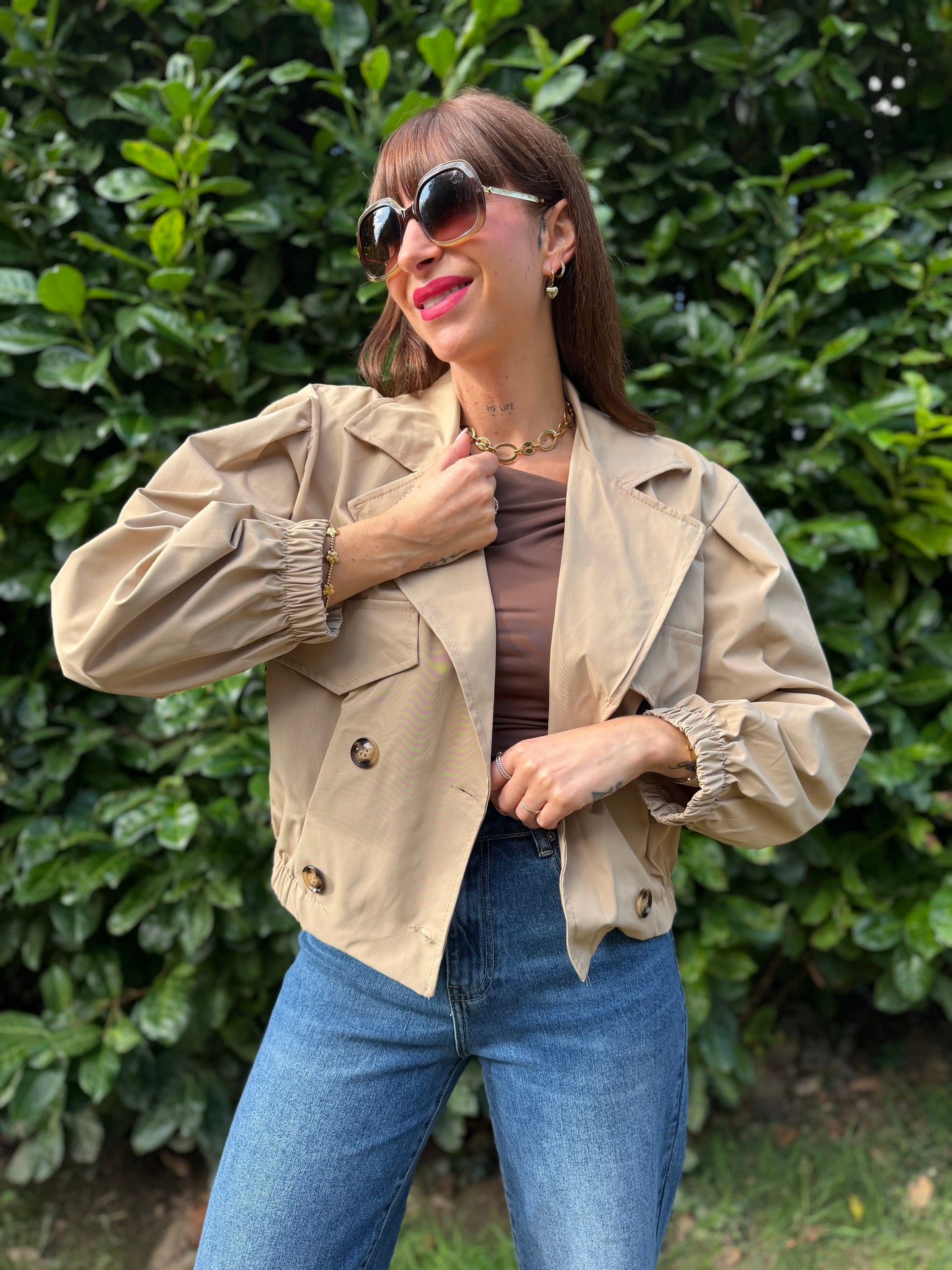 Veste Trench Court Beige
