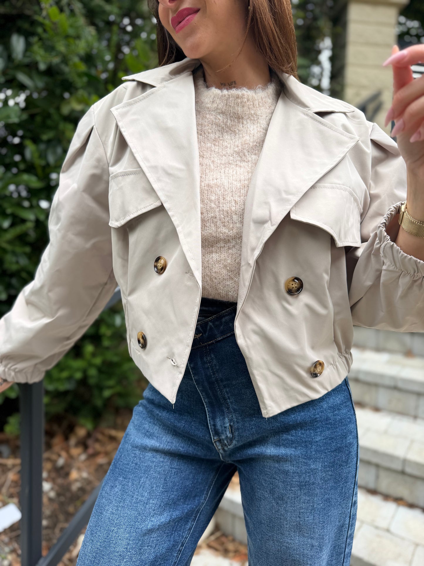 Veste Trench Court Écru